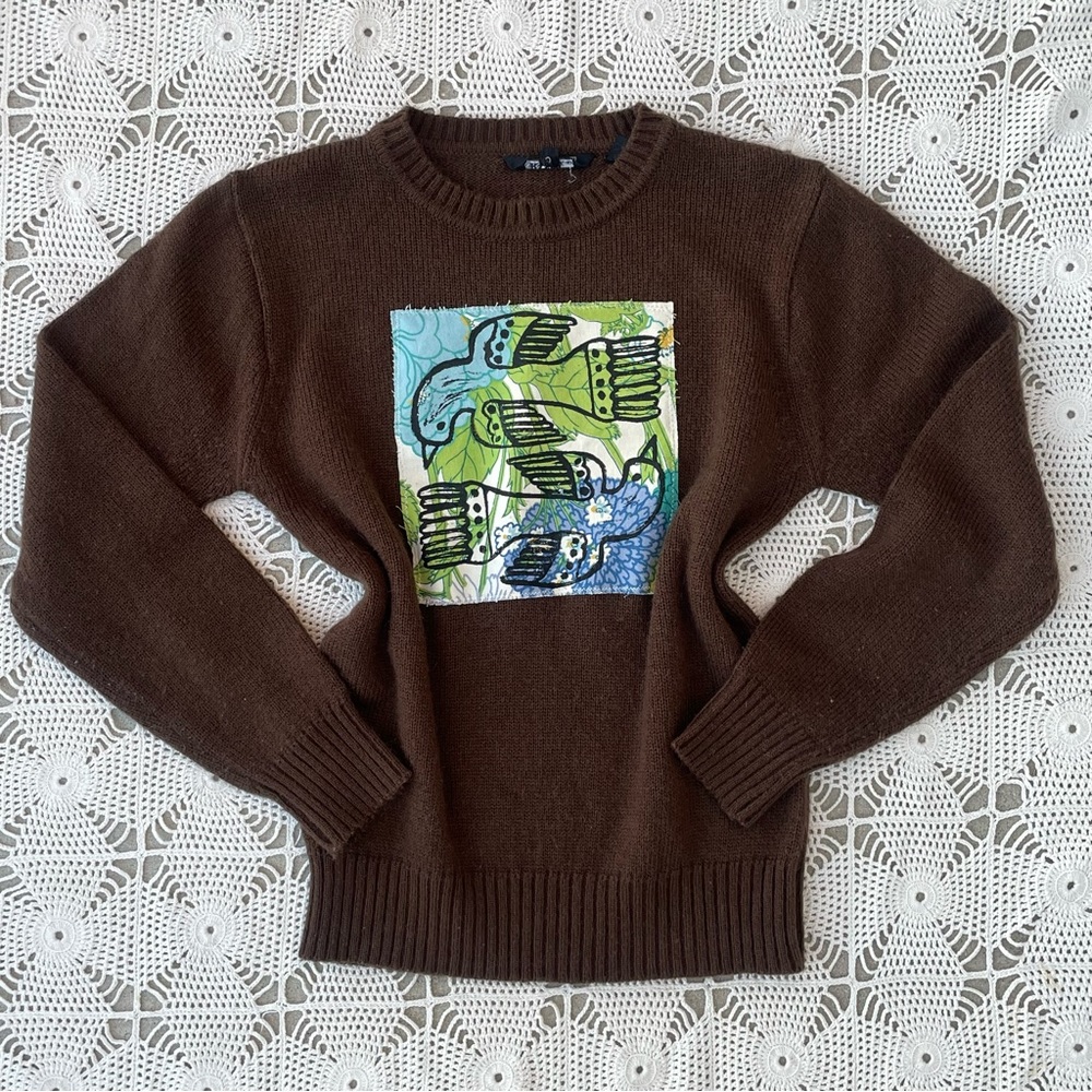 Vintage Upcycled Patchwork Brown Sweater - image 8